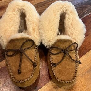 UGG Tan Shearling Moccasin Slippers